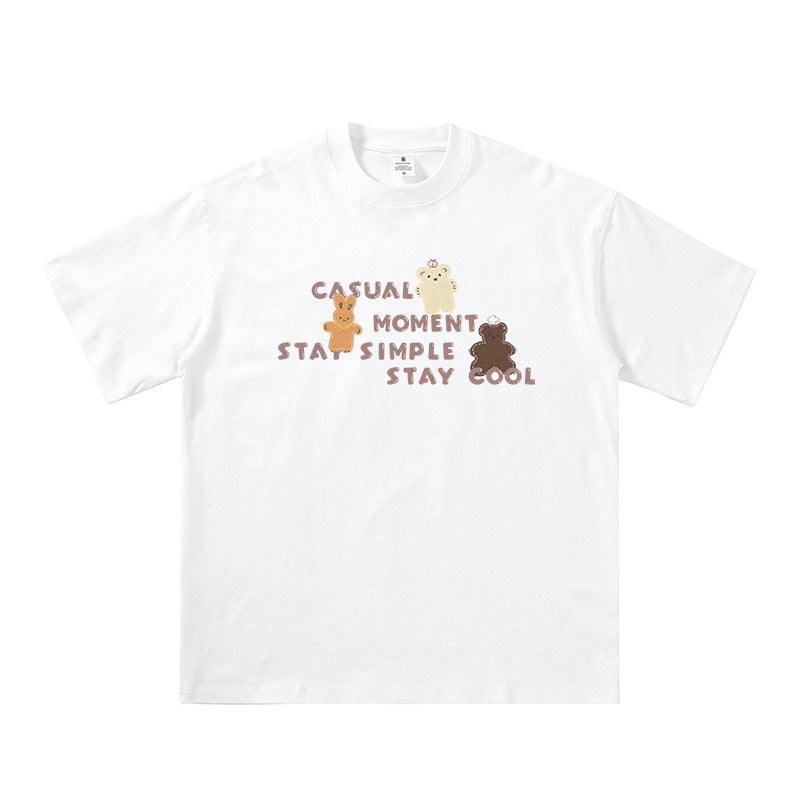 Cartoon teddy bear letter short sleeved T-shirt