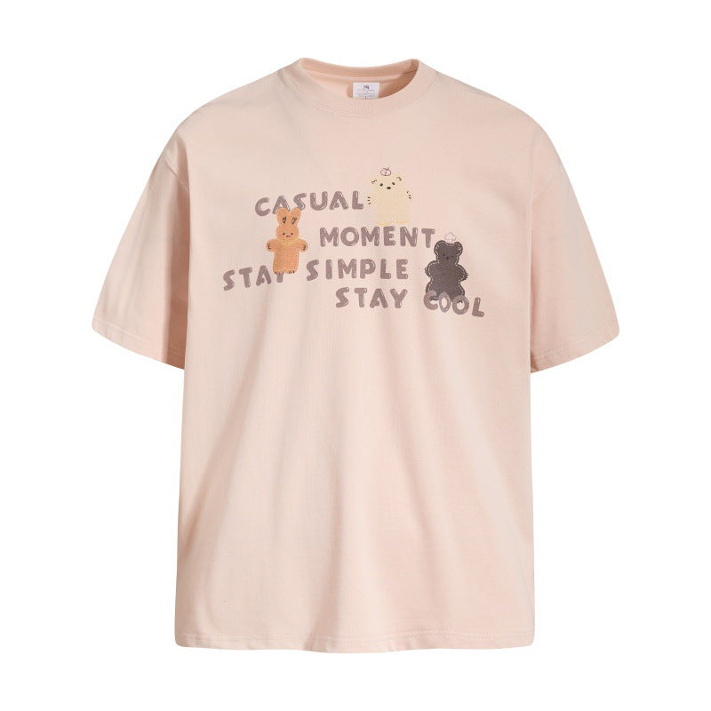 Cartoon teddy bear letter short sleeved T-shirt