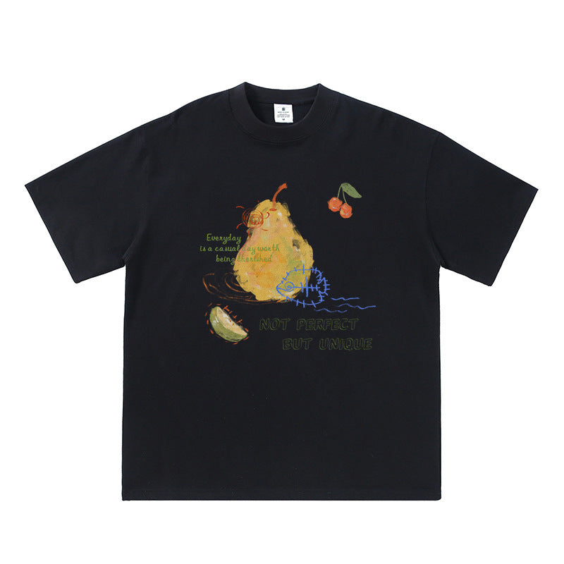 Fruit pear printed casual short sleeved shirt