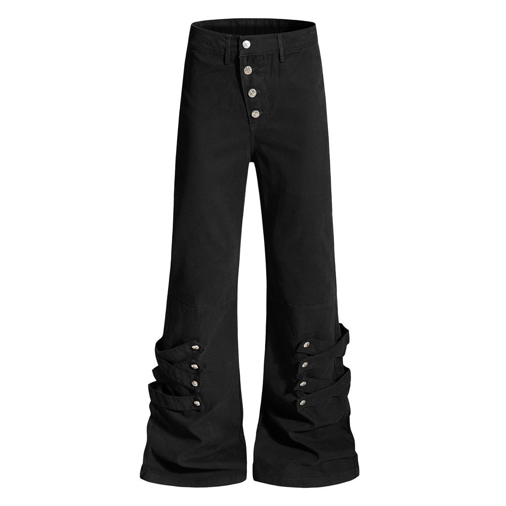 Slanted button open front pants