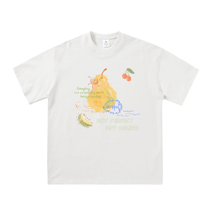 Fruit pear printed casual short sleeved shirt