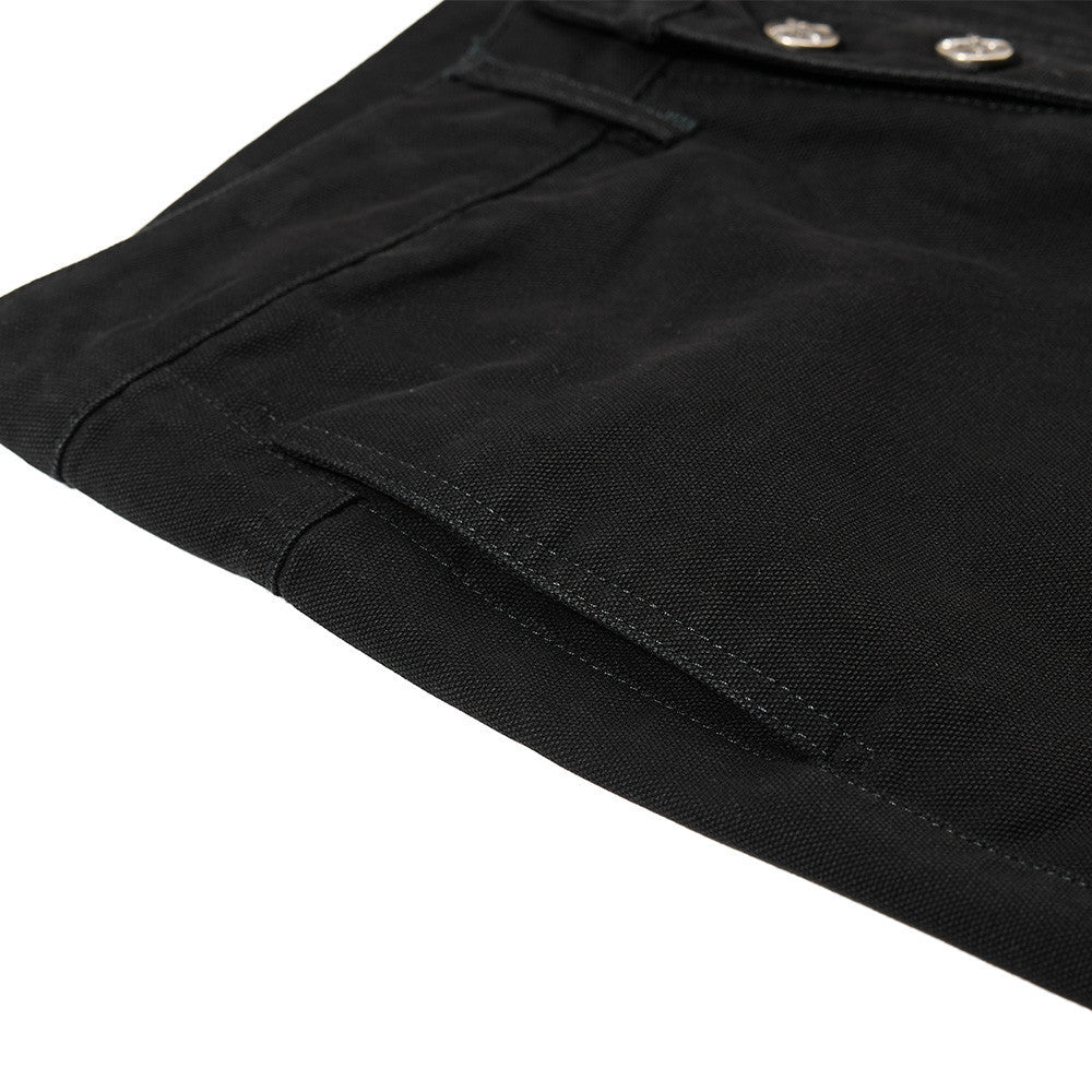 Slanted button open front pants