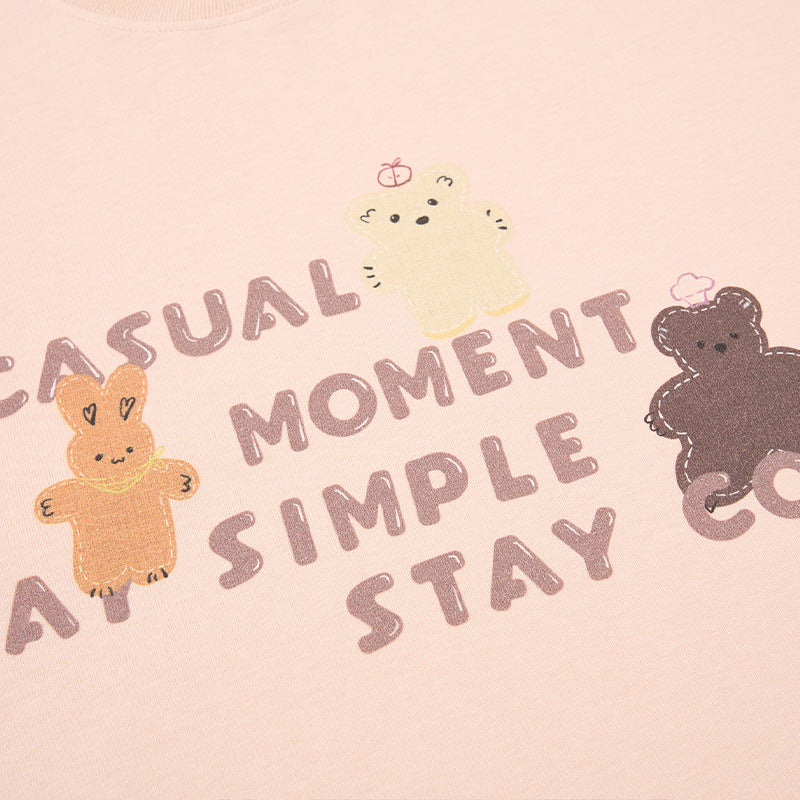 Cartoon teddy bear letter short sleeved T-shirt